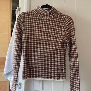 Brown and white checkered ASOS turtleneck sweater